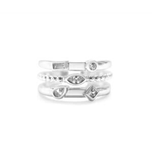 NEW STIA women's it fits! adjustable triple band rings in silver clear cz